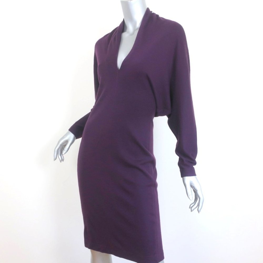 LANVIN DRESS PURPLE WOOL SIZE 40 LONG SLEEVE V-NECK - Picture 3 of 8
